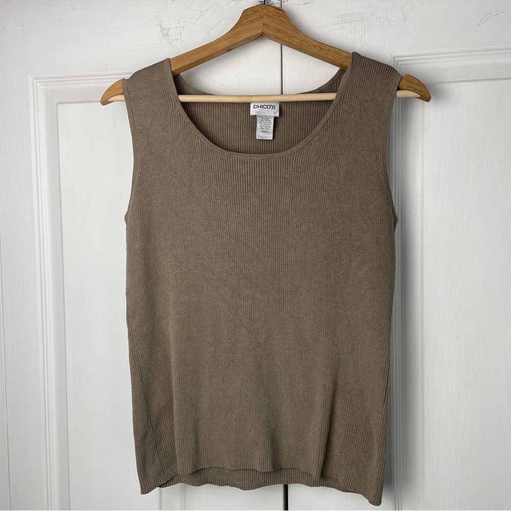 SILK Blend Ribbed Tank CHICO’S Classic Neutral - Picture 2 of 5
